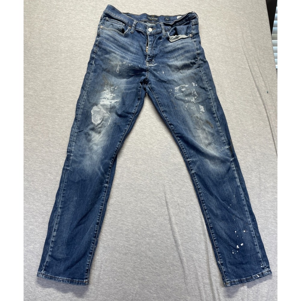 Lucky Brand Jeans Men 34x34 Blue Splatter Paint Denim Athletic Slit Straight Leg